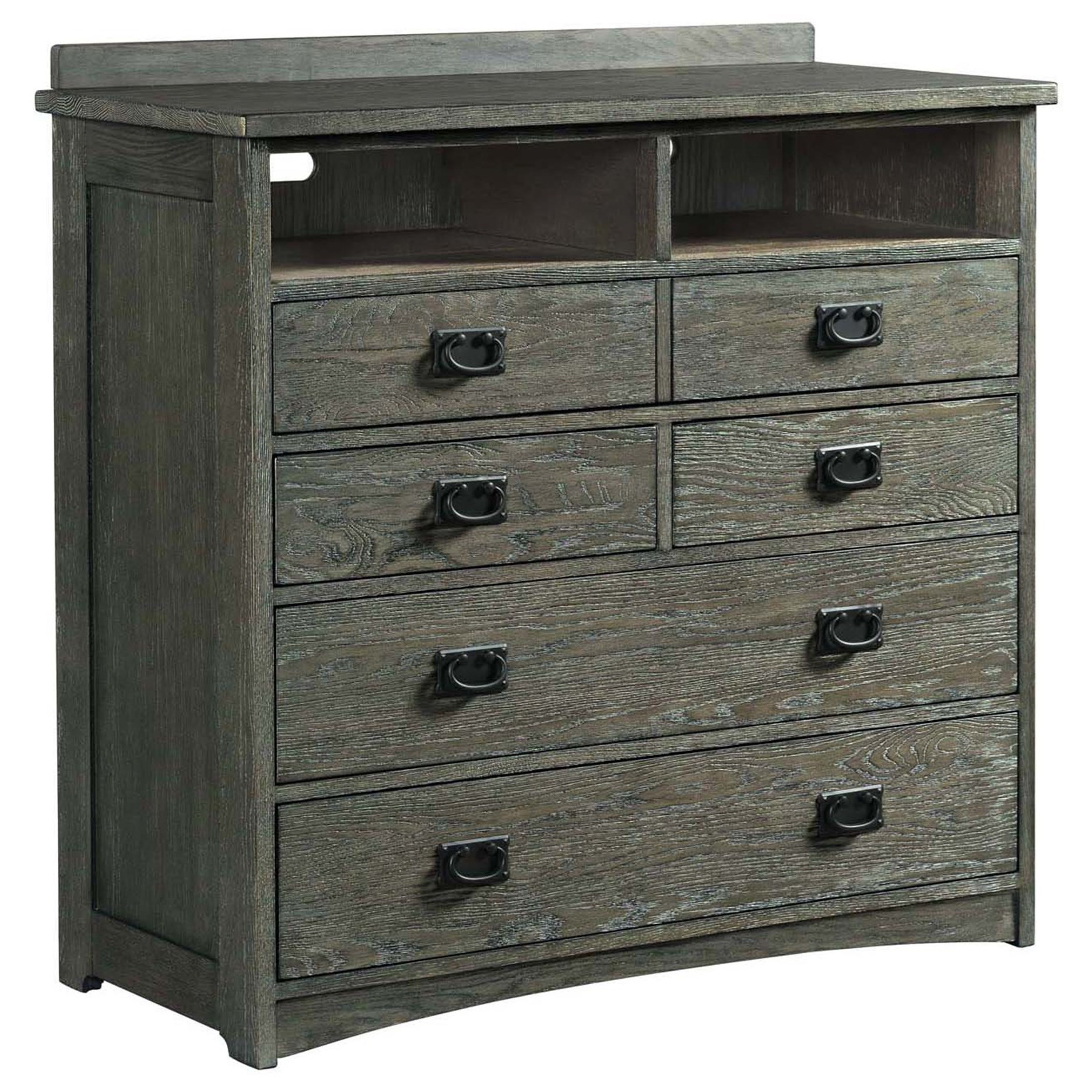 Oak Park Pewter Mission Five Drawer Media Chest with Power Station